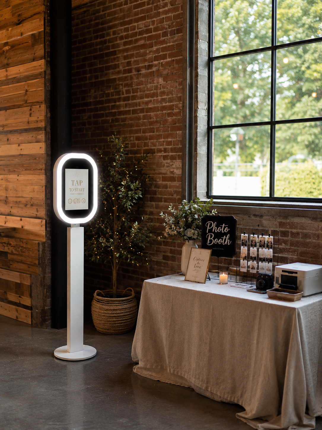 Glow & Gather Visalia photo booth beside an event window