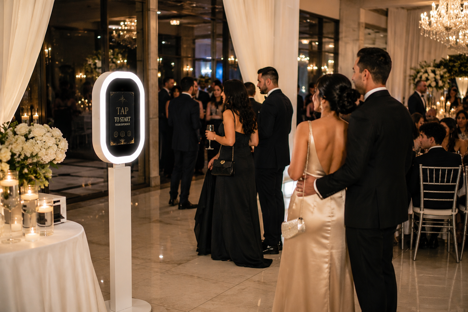 Guests posing at a Visalia photo booth